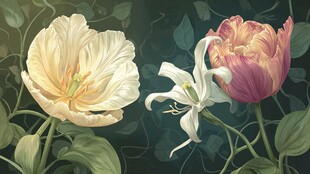 郁金香与百合花的优雅景致