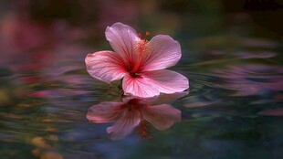 水中粉花绽放美丽倒影