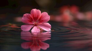 水中绽放的娇艳粉色花朵