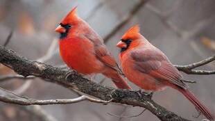 枝头双红衣主教鸟