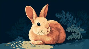 卧于叶旁的可爱小兔子