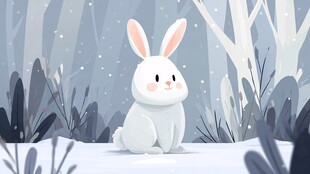 雪地中的可爱白兔