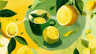 清新柠檬茶饮插画画面