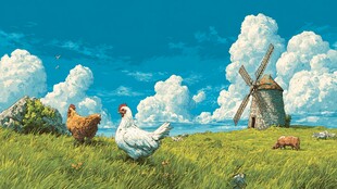 田园牧歌 风车与家禽图景