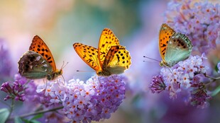 蝴蝶栖于紫花上的美景