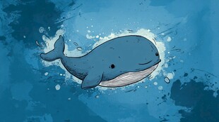 蓝色卡通鲸鱼在水中游动