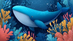 深海蓝鲸伴多彩珊瑚