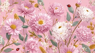 粉色花卉背景的清新插画