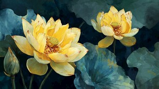 两朵娇艳黄色荷花绽放