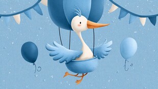 蓝气球上的飞鹳