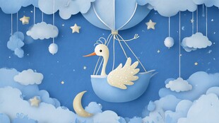 天鹅乘气球在云端遨游