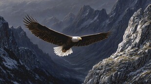 雄鹰翱翔于巍峨群山之间