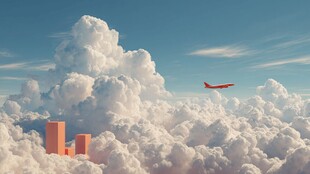 云端之上的飞机与建筑