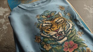 蓝色虎纹印花潮流T恤