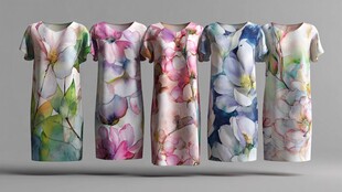 多彩花卉图案女士连衣裙