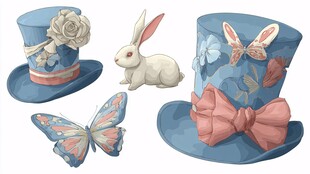 梦幻蓝帽与萌兔蝴蝶元素