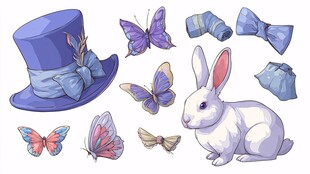 兔子与配饰蝴蝶插画集合