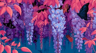 梦幻紫藤间的蝶舞花叶