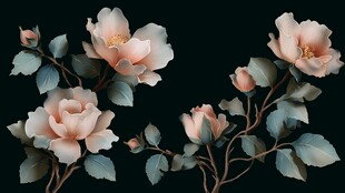 粉色山茶花绽放于深色背景