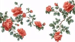 复古风红玫瑰花卉图案