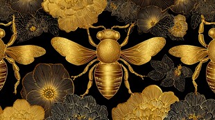 金色蜜蜂花卉图案背景