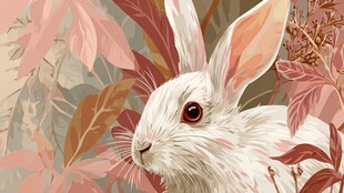 白兔藏于斑斓秋叶间