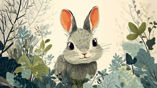 森林中的可爱灰兔