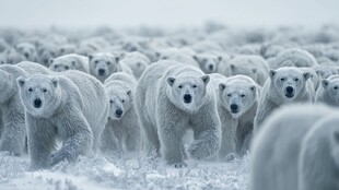 极地白熊群 壮观迁徙景象