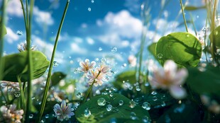 春日花草间的晶莹露珠