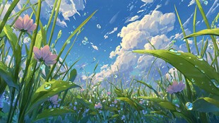 夏日花草间的梦幻晴空