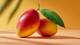 两个色泽诱人的新鲜芒果