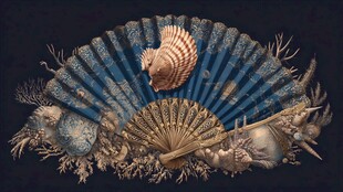 复古海洋风折扇与贝壳装饰