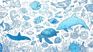 海洋生物手绘插画图案