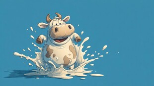 欢乐奶牛跃出牛奶浪花