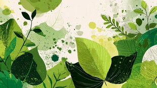 清新绿叶插画背景图