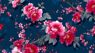 深蓝底繁花锦簇花卉图案