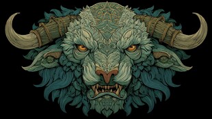 神秘绿面长角怪兽图腾