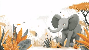 大象漫步于秋日丛林间