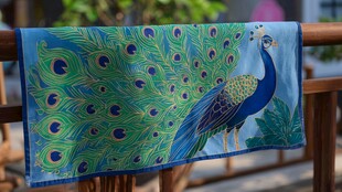 孔雀图案精美装饰毛巾