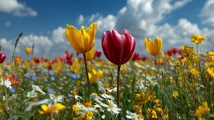 春日花海中的艳丽郁金香