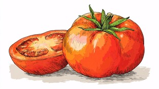 手绘鲜润番茄插画