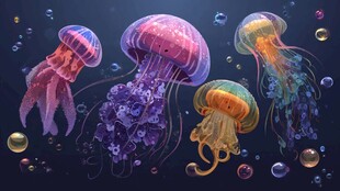 梦幻水母在深海中舞动