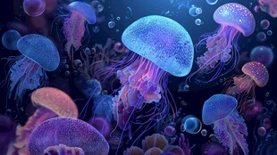 梦幻水母在海底灵动飘逸