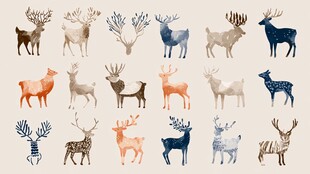 多样水彩风鹿插画集合