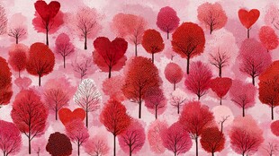 浪漫爱心树林梦幻插画