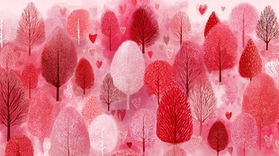 梦幻粉色森林爱心图景