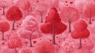 梦幻粉色爱心树林背景图