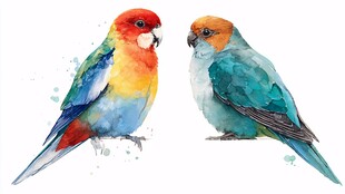 水彩绘双色鹦鹉