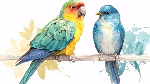 枝头双鸟 色彩斑斓的邂逅