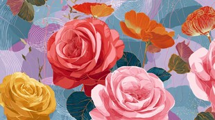 多彩玫瑰花卉艺术插画